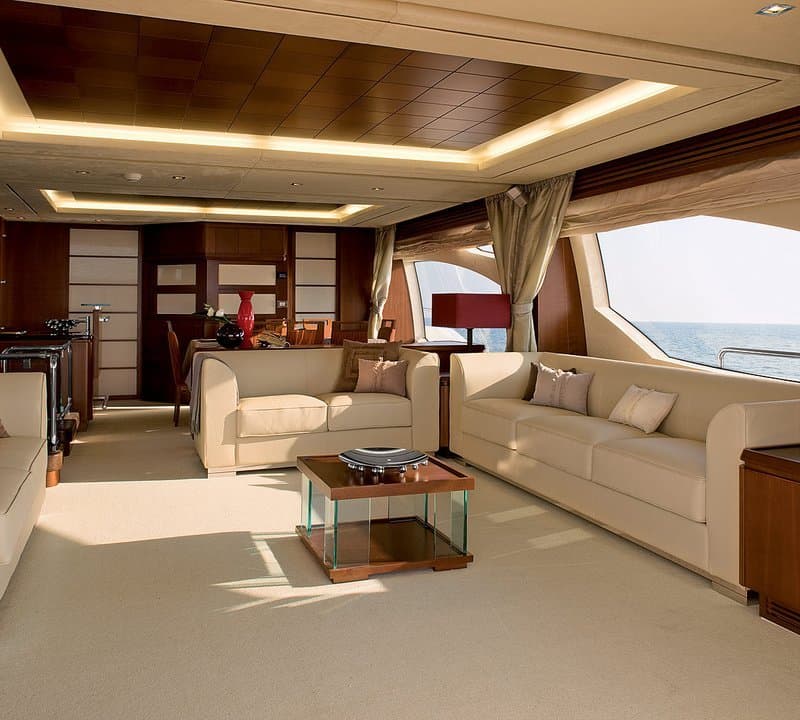 Andreika yacht main salon — air-conditioned Azimut 95 interior by Carlo Galeazzi in Cabo